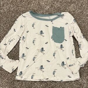 Kyte BABY Long Sleeve Heron Print Shirt - Cream and Blue